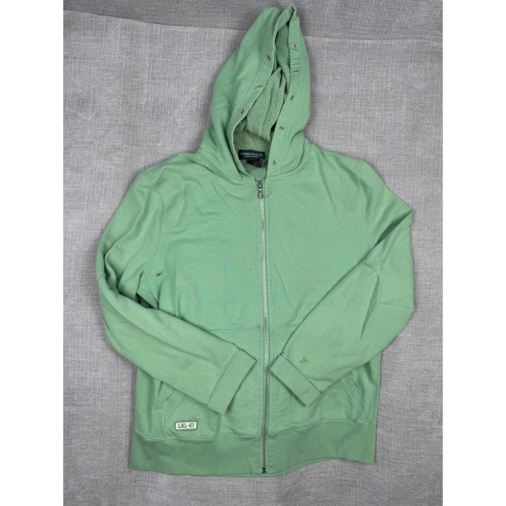 Lauren Jeans Co Hoodie Womens M Green Full Zip Cotton Mesh Lined Casual
